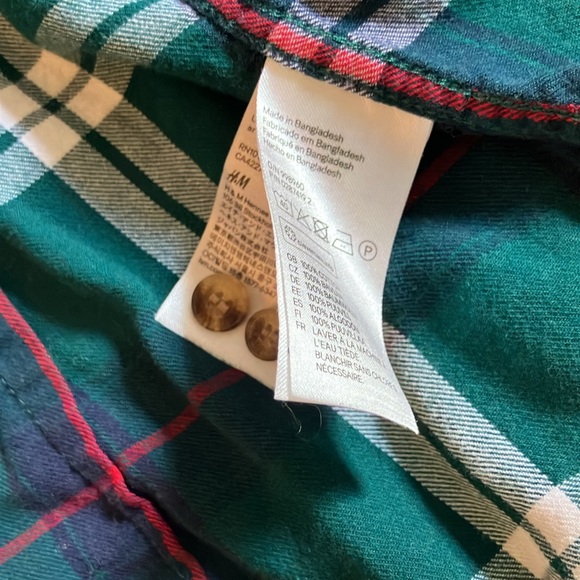 H & M Forest Green Plaid long sleeve button down shirt US 4 - Picture 4 of 5